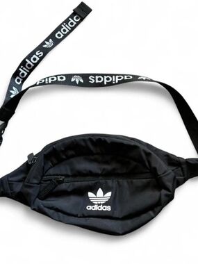 adidas Black Trefoil Belt Bag with Logo Webbing Strap